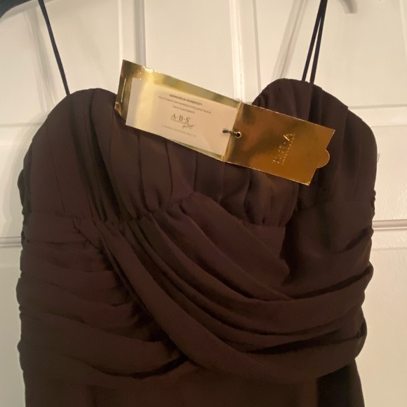 NWT ABS Allen Schwartz Strapless Chocolate Flowy Dress with Train Sz 8 - Picture 8 of 9